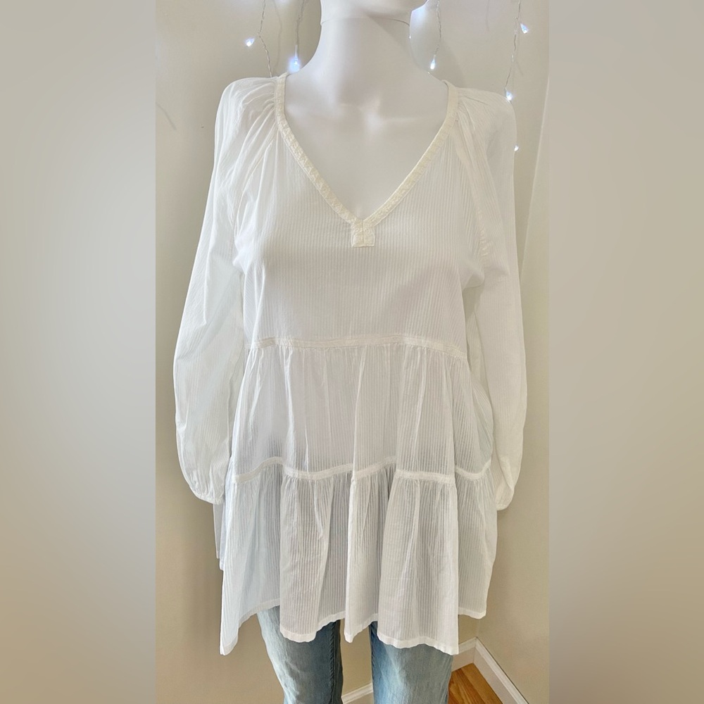 Women White Boho Long Sleeve Top Blouse NWT